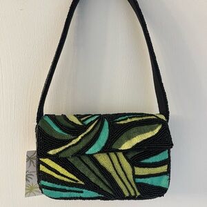 Elegant Green and Black Beaded Women's Bag